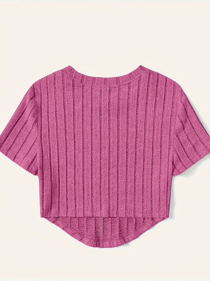 Dam Topp Kortärmad Ribbad Crop Top Casual Sommar