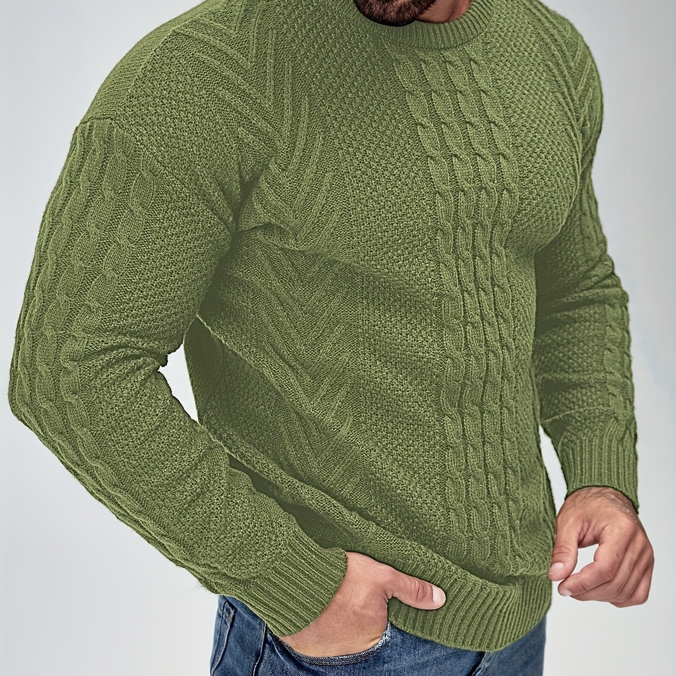 Herrstickad Tröja – Elegant Kabelstickad Pullover för Höst och Vinter – Avslappnad Stil