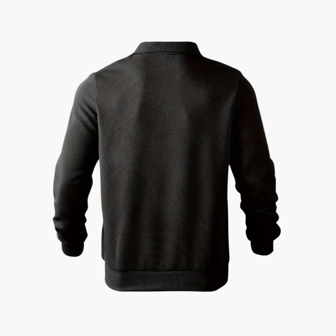 Herrtröja med Kvartdragkedja och Geometriskt Mönster – Modern Vintage Stil för Vardag och Fritid