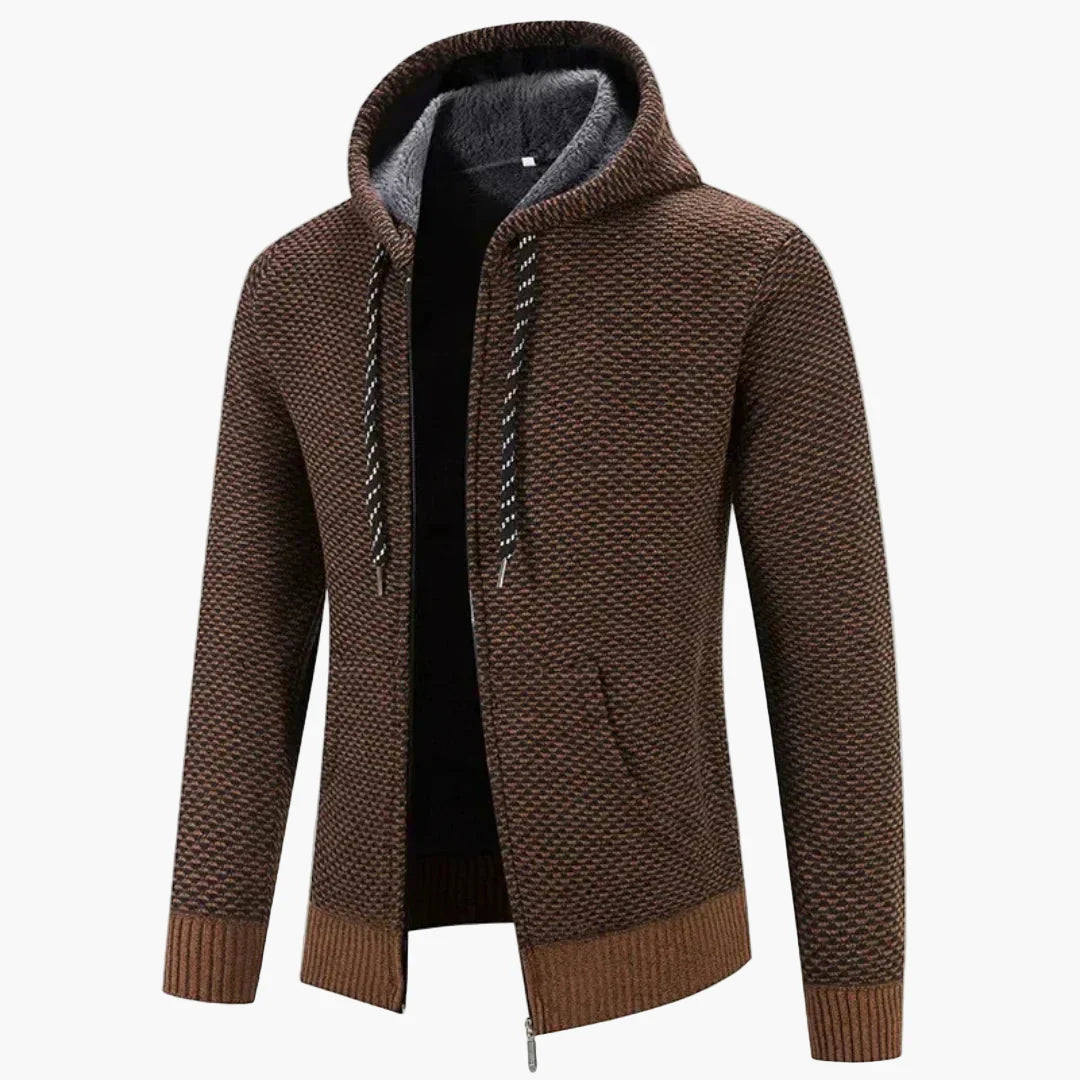 Herrar Stickad Hoodie med Dragkedja – Varm och Stilren för Höst och Vinter