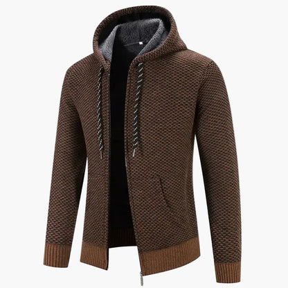 Herrar Stickad Hoodie med Dragkedja – Varm och Stilren för Höst och Vinter