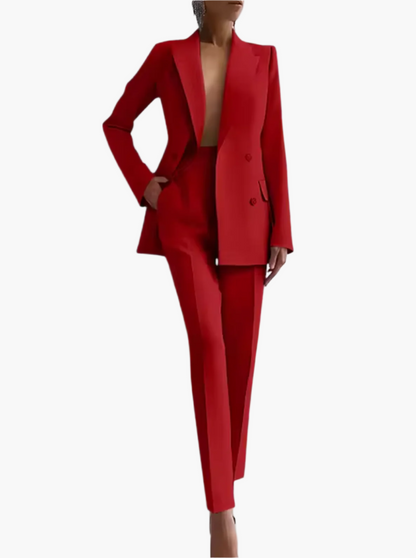 Kvinnors Elegant Kostymset – Figursydd Blazer och Höga Byxor för Kontor och Affärsbruk