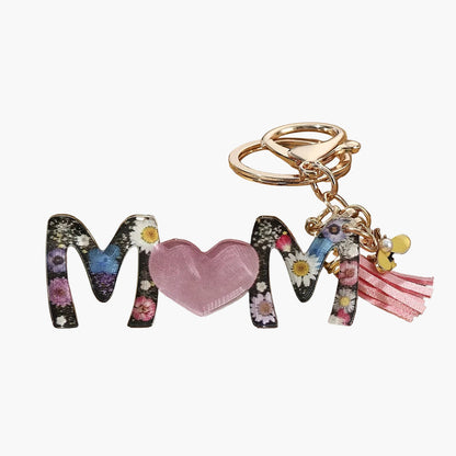 Nyckelring för kvinnor – Blommig MAMMA med hjärta och tofs – Perfekt present till mamma, modeaccessoar