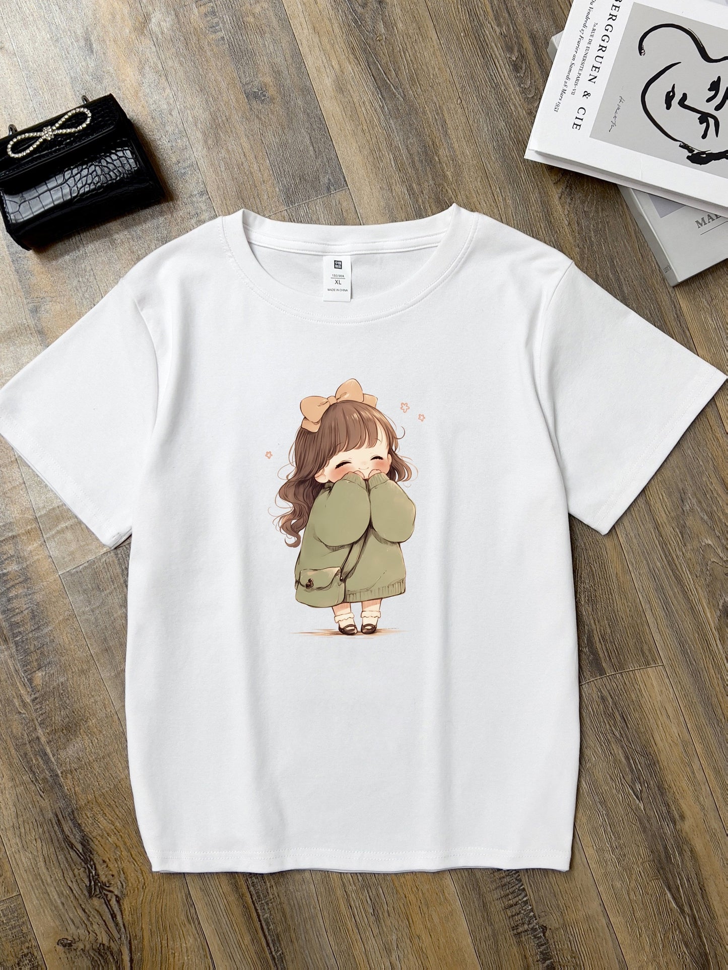 Dam Pyjamaset med T-shirt och Rutiga Byxor för Sommar, Söt Stil, Kort Ärms Pyjamas