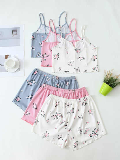 Damernas blommiga pyjamasset med shorts och topp – Somrig och söt nattkläder