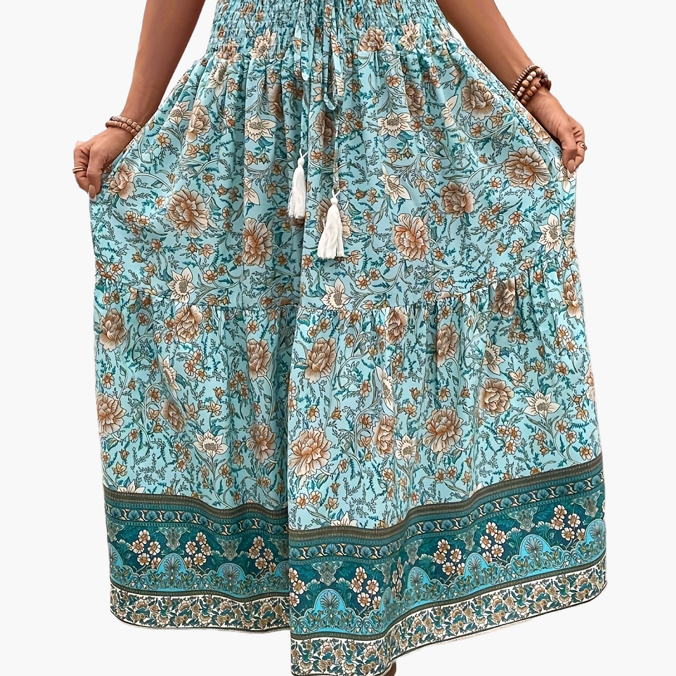 Dam Kjol Boho Lång Blommig Elegant Sommarmode Fickor