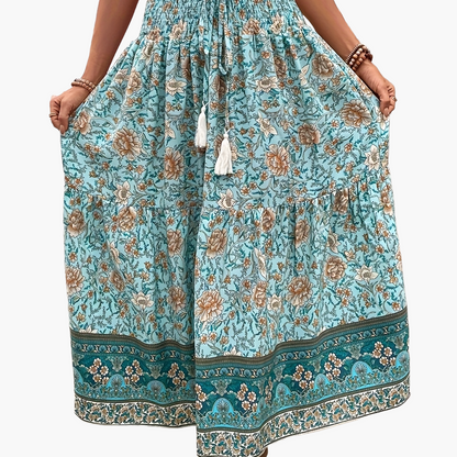 Dam Kjol Boho Lång Blommig Elegant Sommarmode Fickor