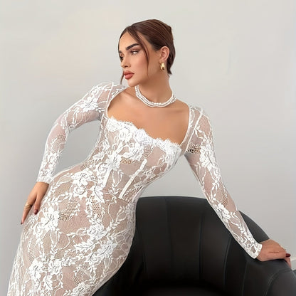 Dam Klänning Elegant Bodycon Långarmad Festklänning med Spetsdetaljer