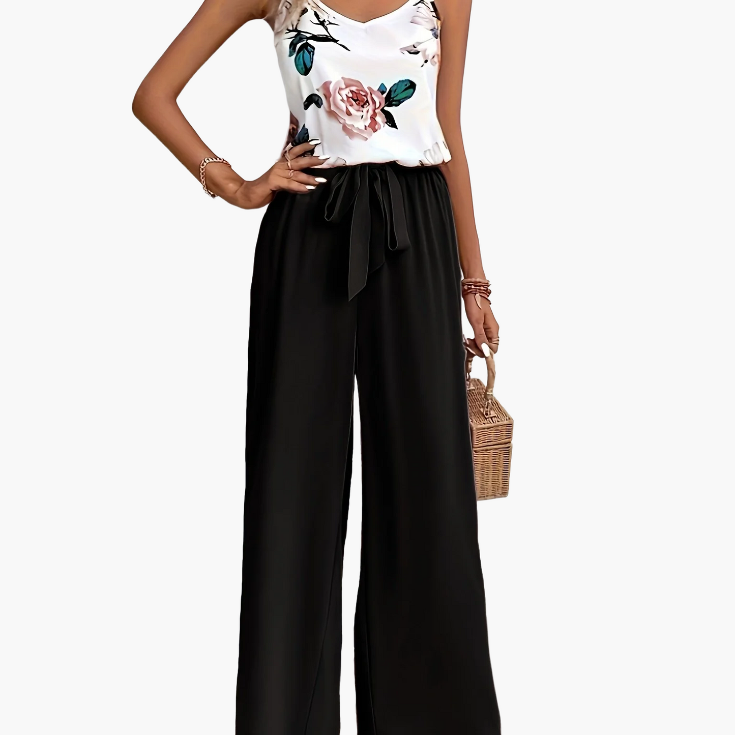 Dam Jumpsuit Elegant Blommig V-ringad Sommar Festdräkt
