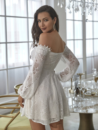 Dam Off Shoulder Elegant Klänning med Utsvängd Silhuett för Fest och Kväll