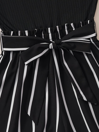 Dam Playsuit Elegant Randig Sommar Kortärmad med Midjeband