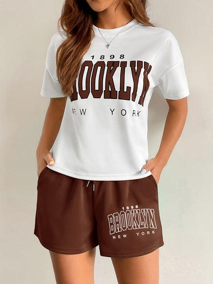 Damset Loungekläder Brooklyn New York T-shirt och Shorts - Avslappnad Stil