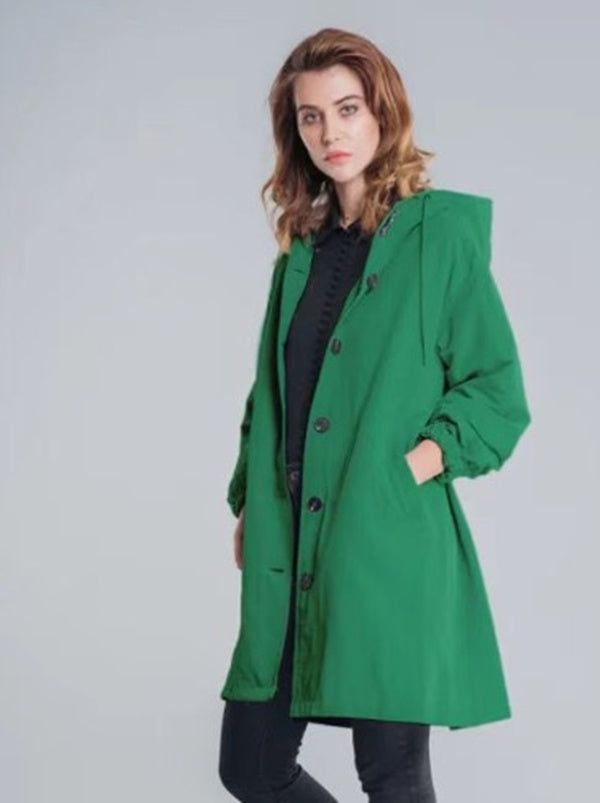 Grace – Casual Style Vindjacka med Medellång Midja och Långa Ärmar