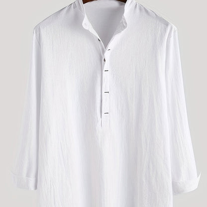 Herr Skjorta Henley Långärmad Avslappnad Modern Stil