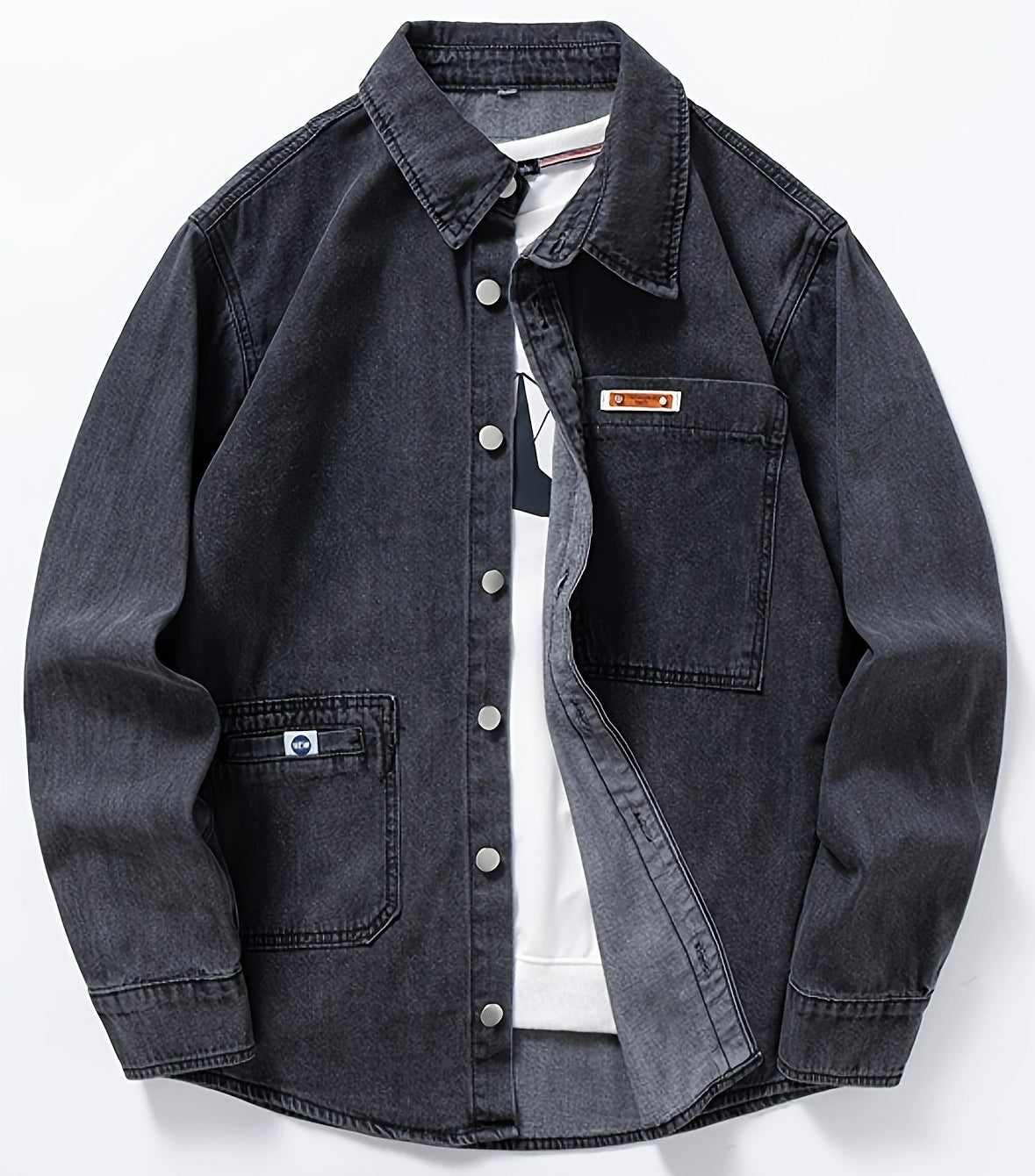 Herr Overshirt Denim – Avslappnad Skjortjacka för Vardag och Fritid
