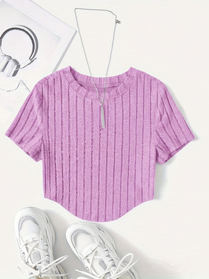 Dam Topp Kortärmad Ribbad Crop Top Casual Sommar