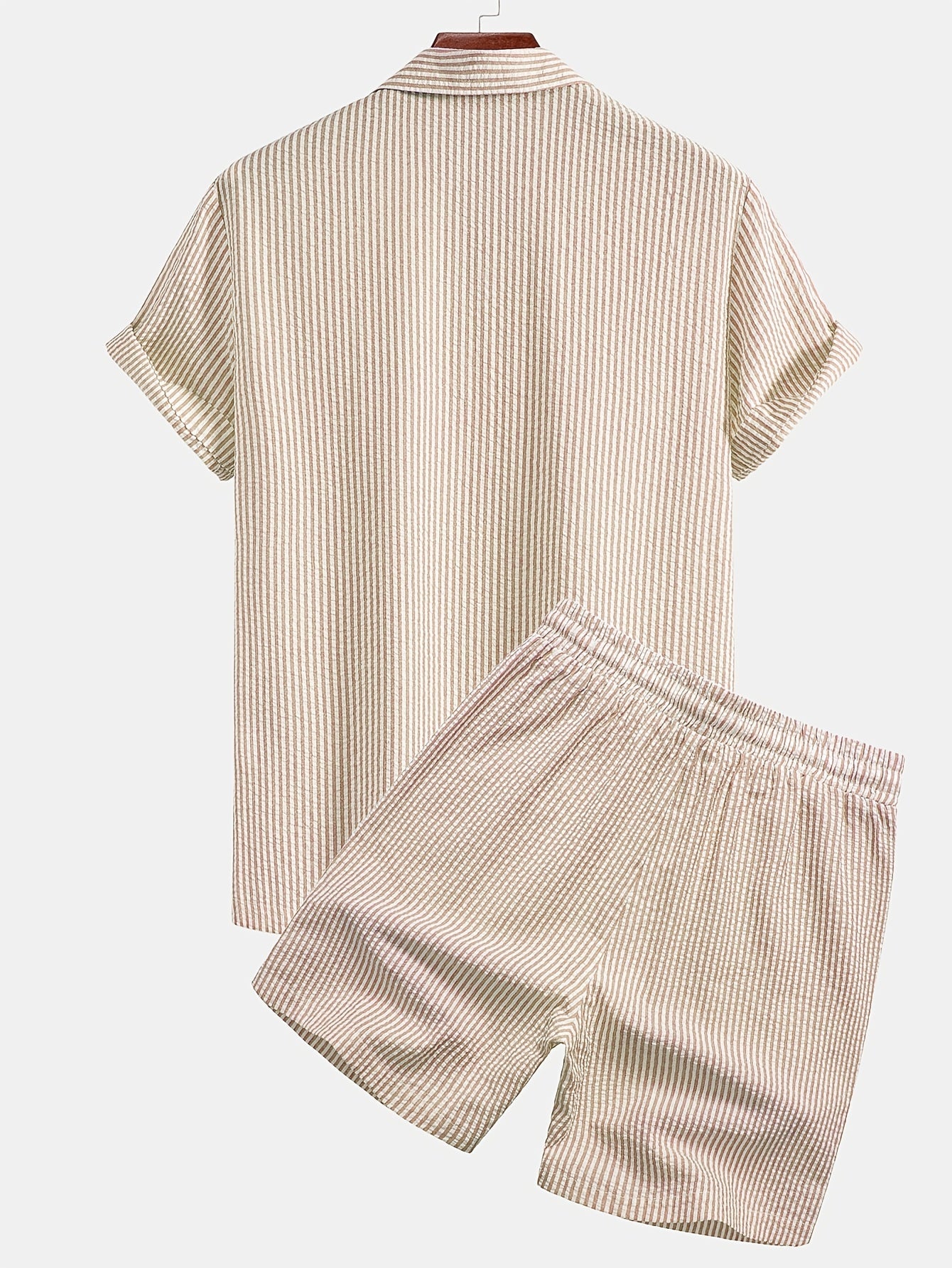 Herr Set med Kortärmad Skjorta och Shorts – Randigt, Avslappnat Sommarset för Strand och Semester