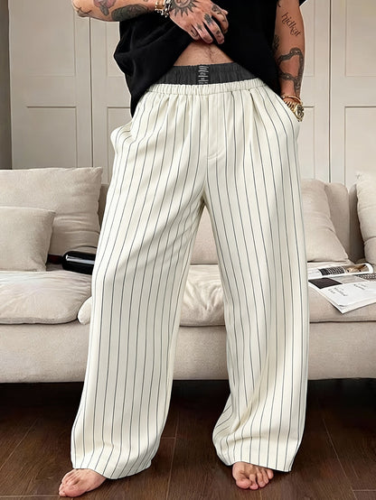 Herrbyxa med vida ben och eleganta ränder – Modern lounge- och fritidsbyxa