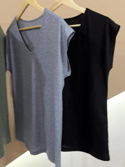 Dam T-shirt med V-ringning – Trendig och Avslappnad Stil för Vardagsbruk