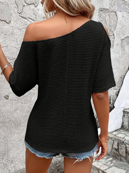 Dam Off-Shoulder Stickad Topp – Trendig Sommarstil för Avslappnad och Elegant Look
