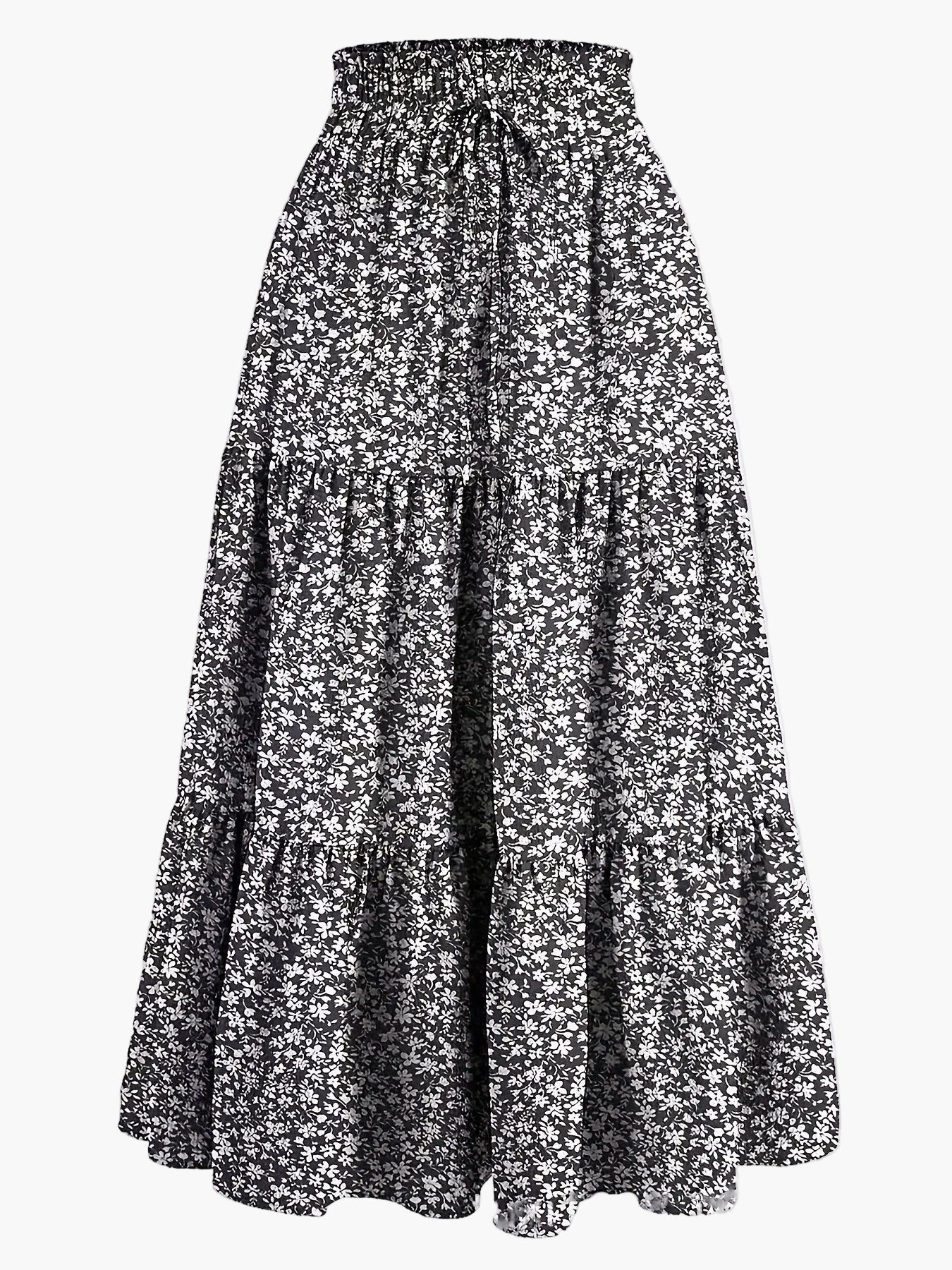 Dam Kjol Smockad Midja Elegant Vardagsstil Midi Volangkjol