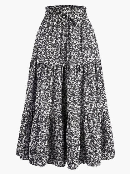 Dam Kjol Smockad Midja Elegant Vardagsstil Midi Volangkjol
