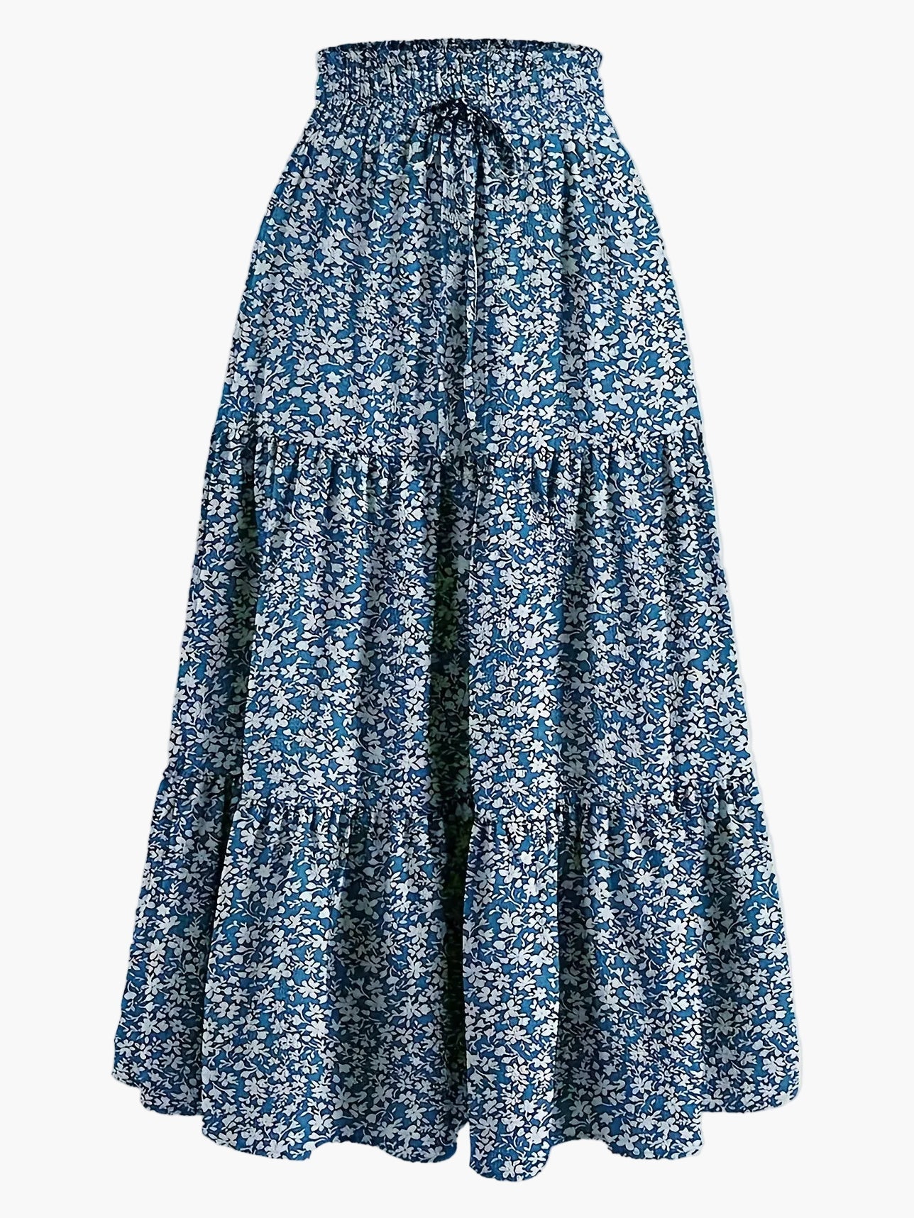 Dam Kjol Smockad Midja Elegant Vardagsstil Midi Volangkjol