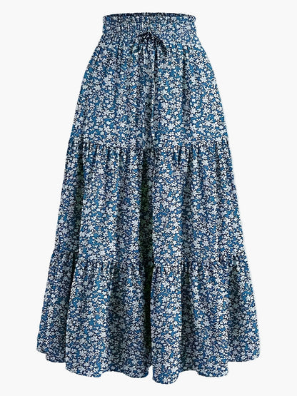 Dam Kjol Smockad Midja Elegant Vardagsstil Midi Volangkjol