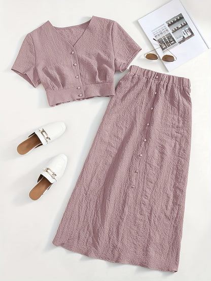 Dam Set Tvådelad Kjol och Kortärmad Crop Top Elegant Vår Sommar