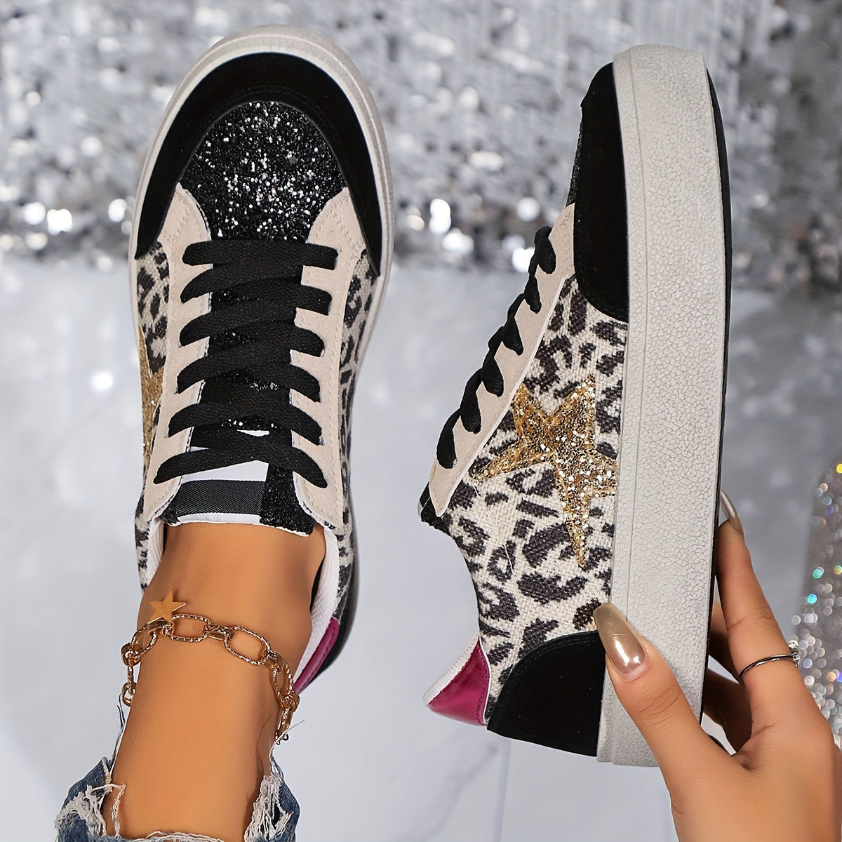 Dam Sneakers med Glittrig Stjärndesign – Trendiga Vardagsskor för Mode och Komfort