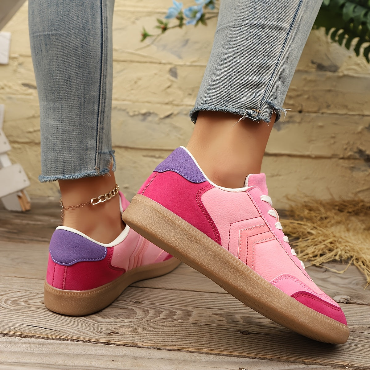 Dam Sneakers Retro Stil Färgblock Vardagsskor