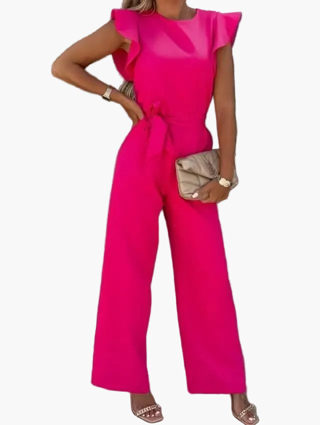 Dam Jumpsuit Elegant Vardagsstil med Volangärm och Bälte – Perfekt för Arbete och Fest