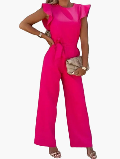 Dam Jumpsuit Elegant Vardagsstil med Volangärm och Bälte – Perfekt för Arbete och Fest