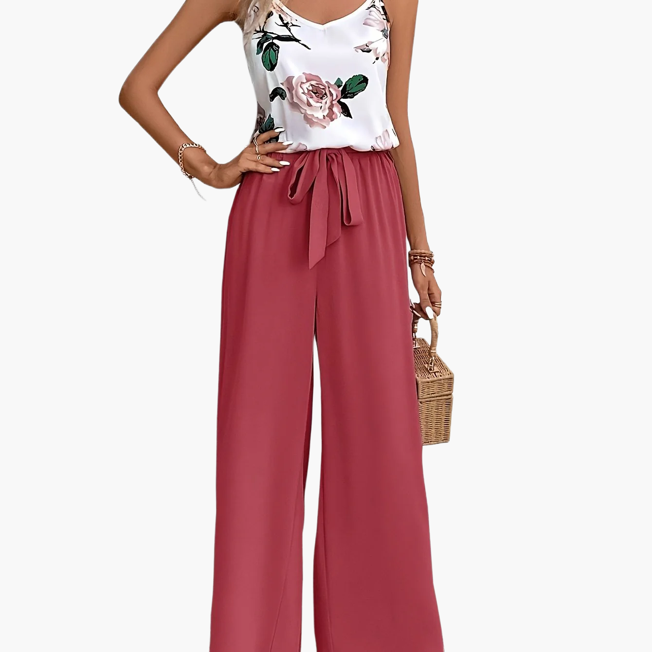 Dam Jumpsuit Elegant Blommig V-ringad Sommar Festdräkt