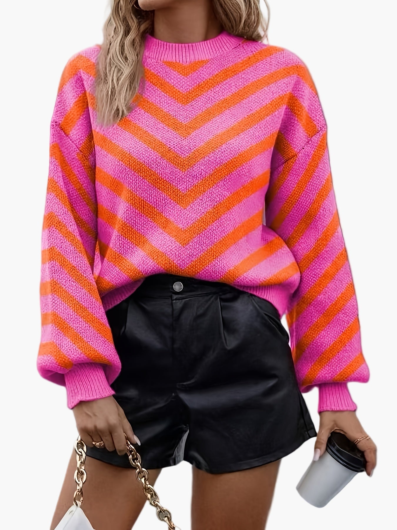 Damtröja med Chevronmönster – Elegant stickad pullover för höst och vinter