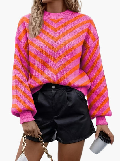 Damtröja med Chevronmönster – Elegant stickad pullover för höst och vinter