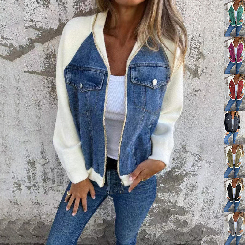 Leah – Patchwork Denimjacka med Huvtröja