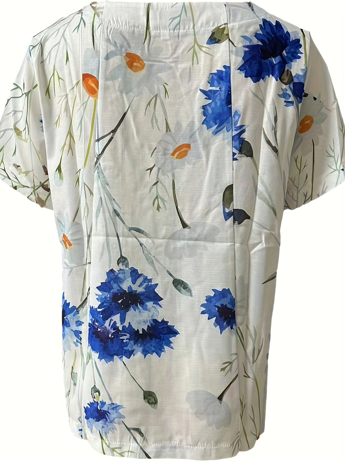 Dam Blus Vintage Blommig Kortärmad Sommartopp med Knappar