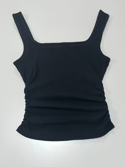 Damers ribbstickad cropped linne – trendig vardagstopp med fyrkantig hals