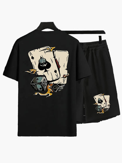 Herr Lounge-Set med Tryck – T-shirt och Shorts för Avslappnad Sommarstil