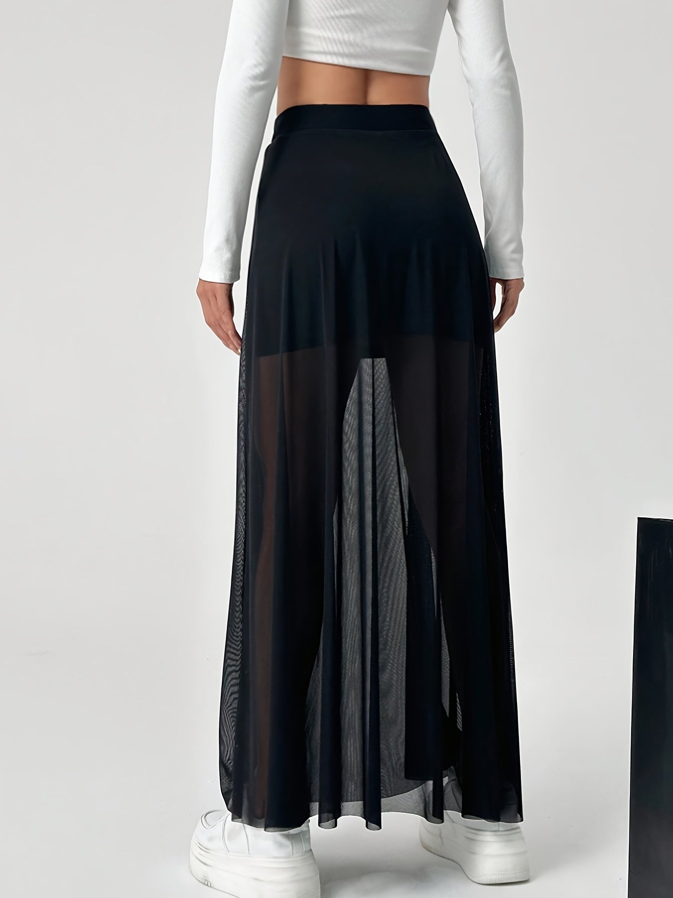 Dam Maxikjol med Transparent Mesh och Fladdrig Semesterstil