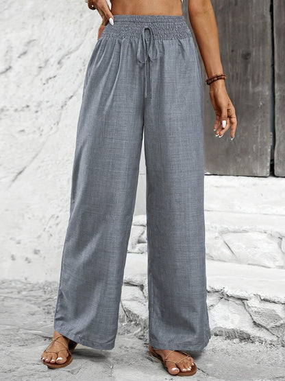 Dam Eleganta Vida Byxor med Smockad Midja för Avslappnad och Stilren Look
