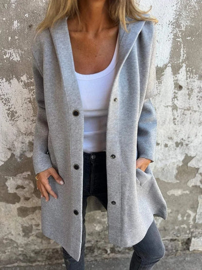 Linda – Lättvikts Huva Enkelt Knäppt Cardigan Fashion Lös Enfärgad Jacka Vår och Höst Damkläder