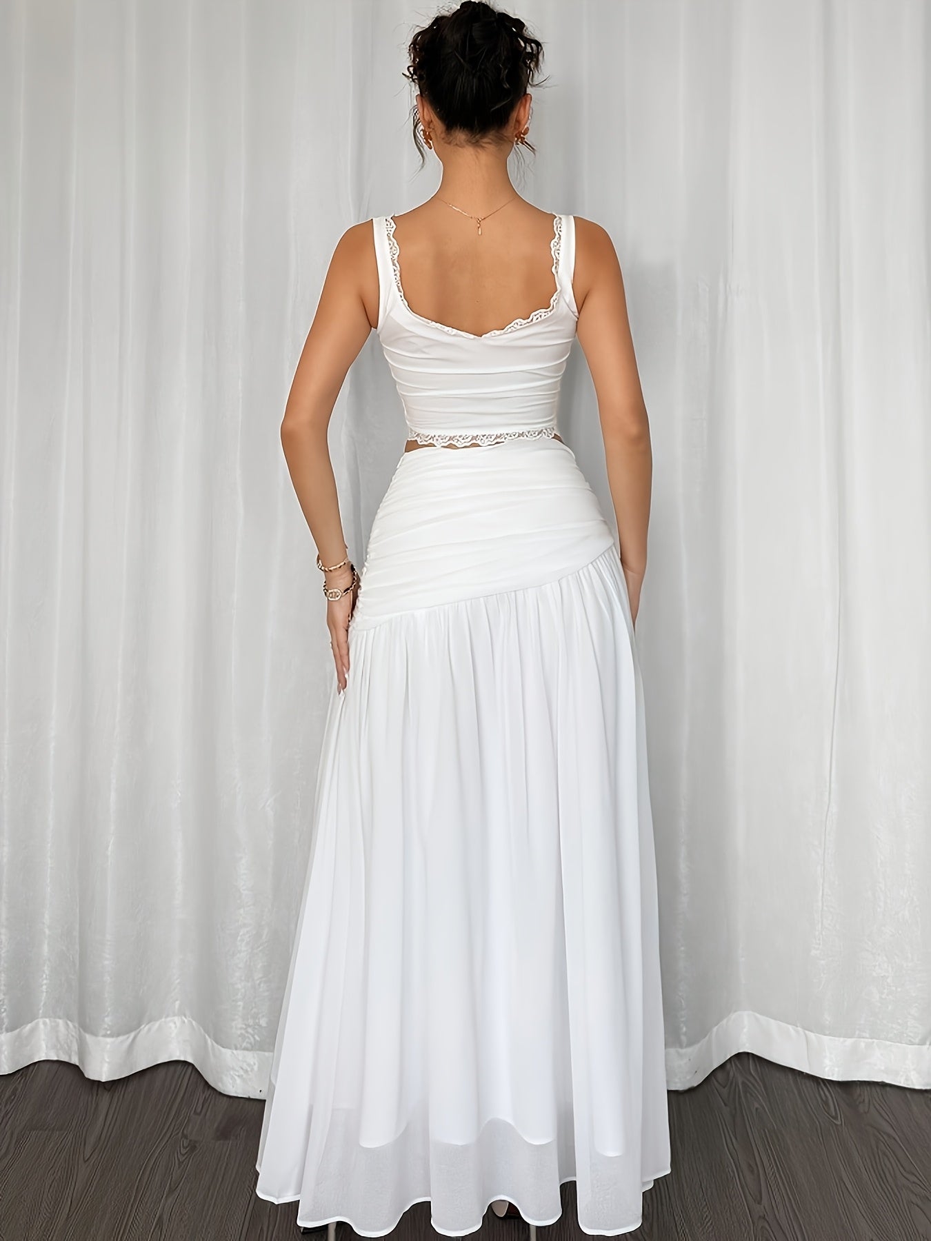 Dam Maxi Strandkjol Elegant Draperad Semesterstil
