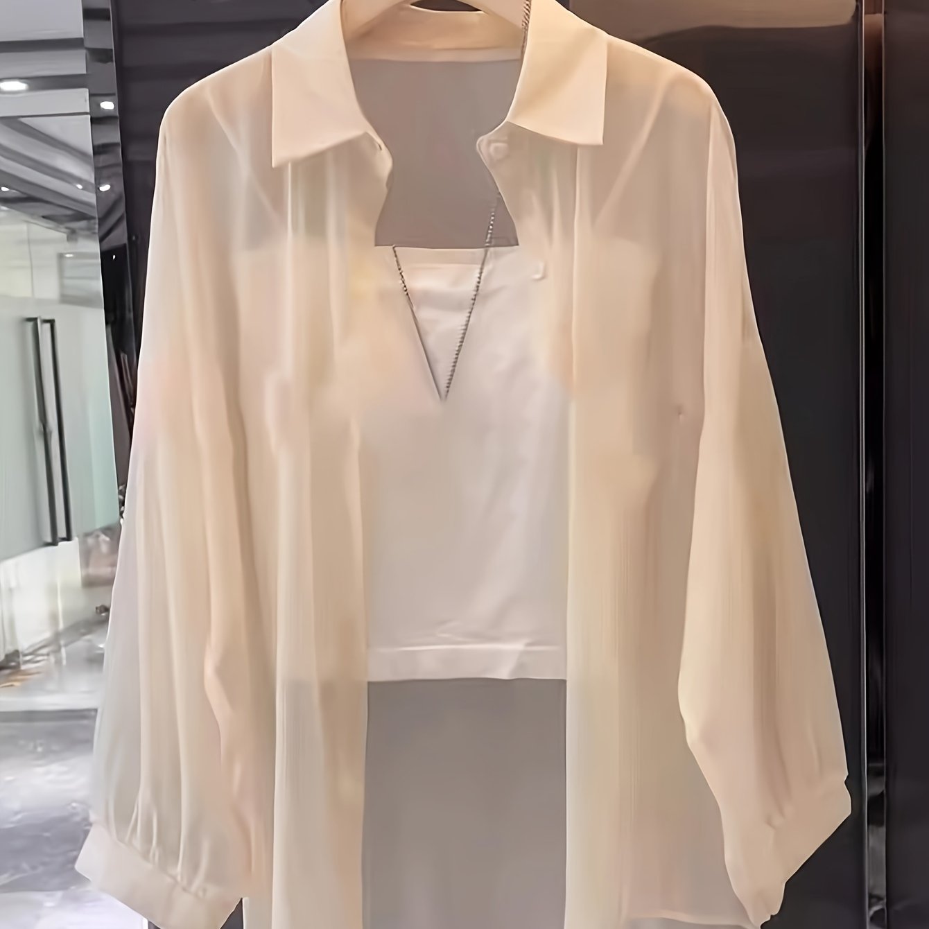 Dam Blusset Tvådelad Skjorta och Bandeau Elegant Lager-på-lager Look