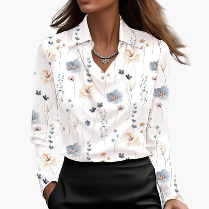 Dam Blus Elegant Drape Hals Ringning Kontorsstil Fest
