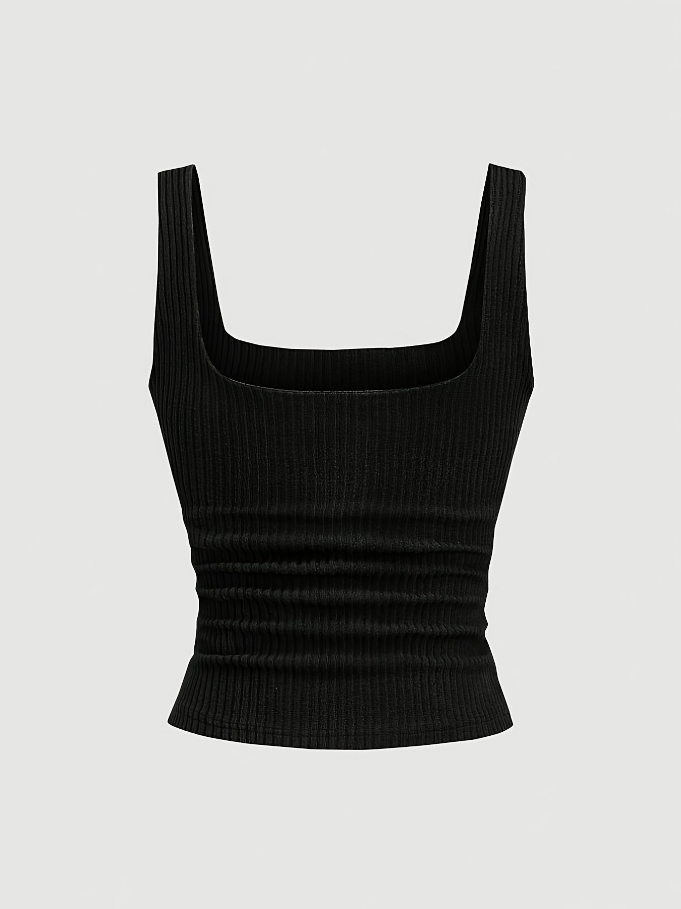 Damers ribbstickad cropped linne – trendig vardagstopp med fyrkantig hals