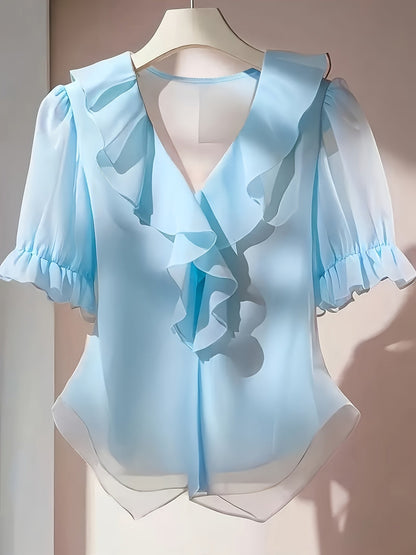Damblus med volang och puffärmar för elegant och romantisk stil - Perfekt för vardag och fest