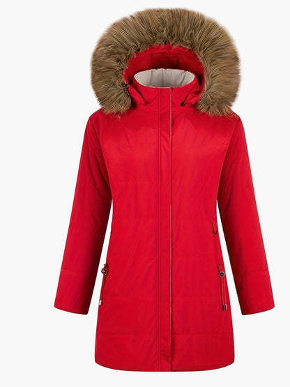 Dam Parkas Vinterjacka med Fuskpäls – Elegant och Varm för Kallt Väder