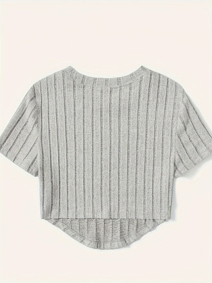 Dam Topp Kortärmad Ribbad Crop Top Casual Sommar